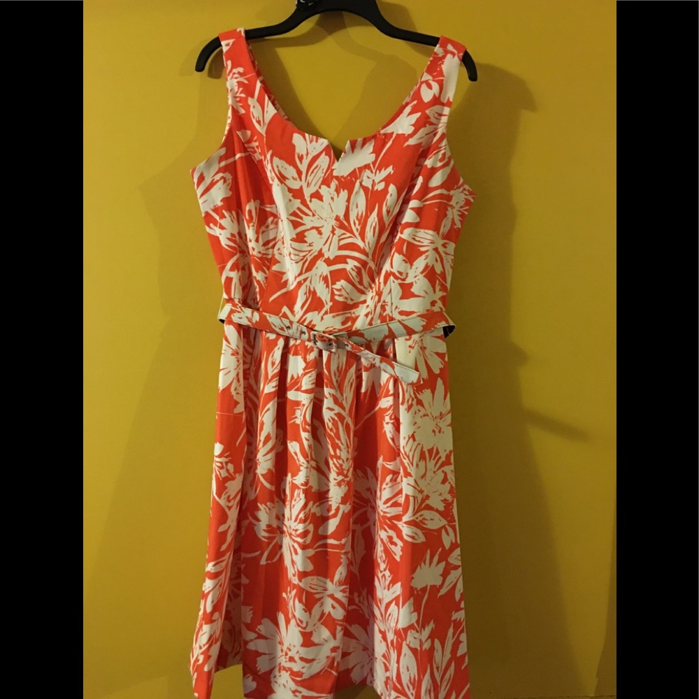 Orange and white floral print size 12 belted dress
